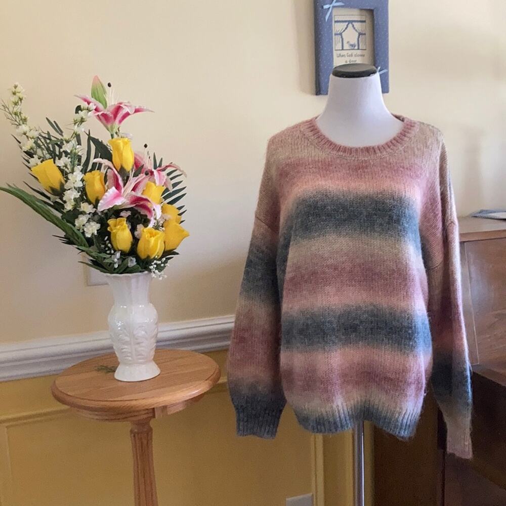 no comment Mauve Striped Soft Pullover Sweater, Size 1X